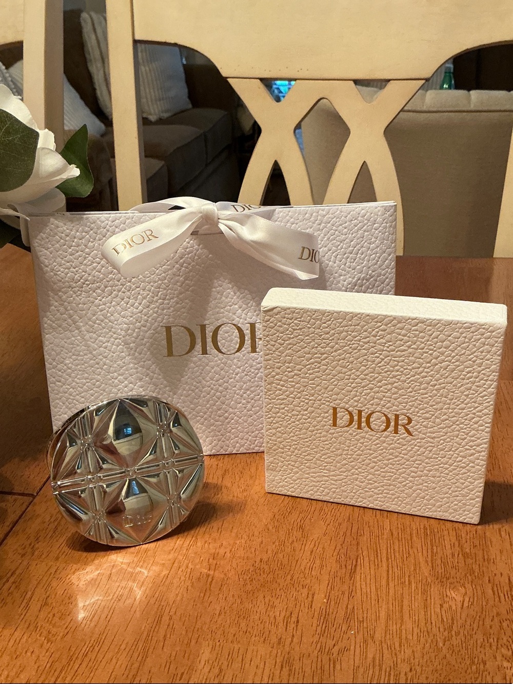 DIOR Authentic Silver Compact Mirror Set with Box & Gift Bag
